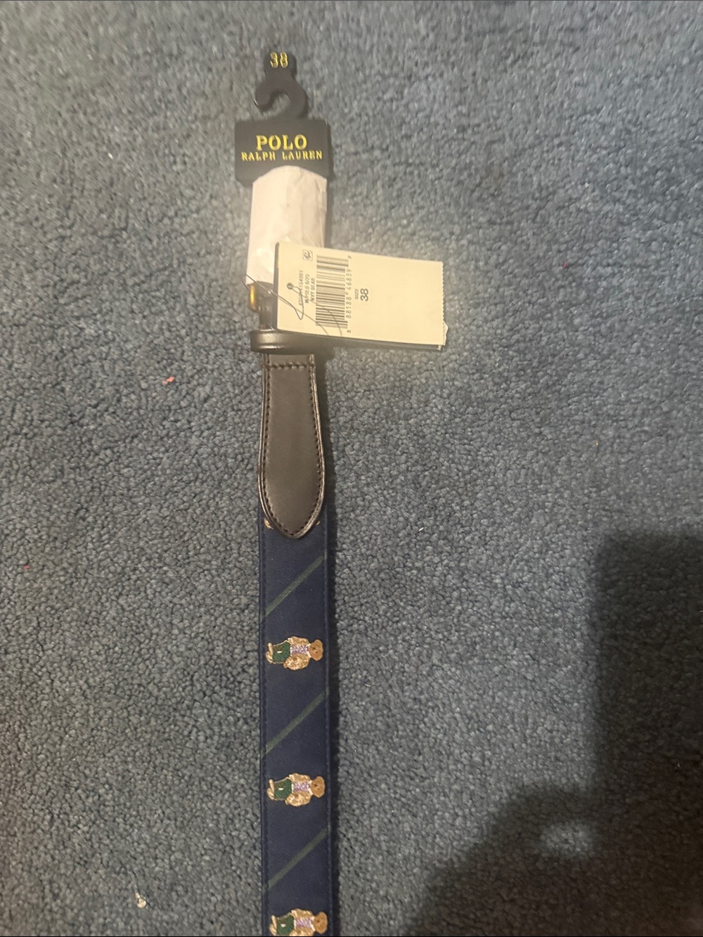 Polo by Ralph Lauren Navy Blue Embroidered Bear Repp Stripe Belt